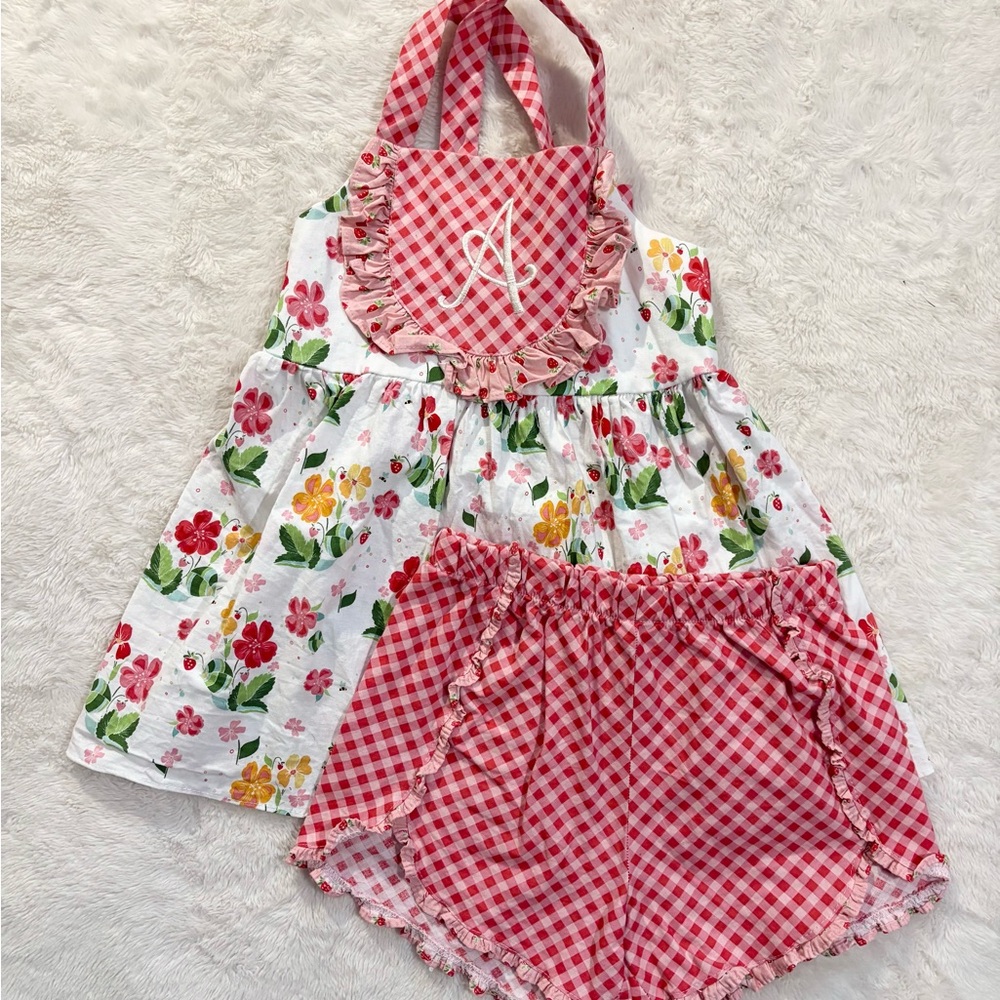 Floral and Gingham Kids Monogrammed Matching Set